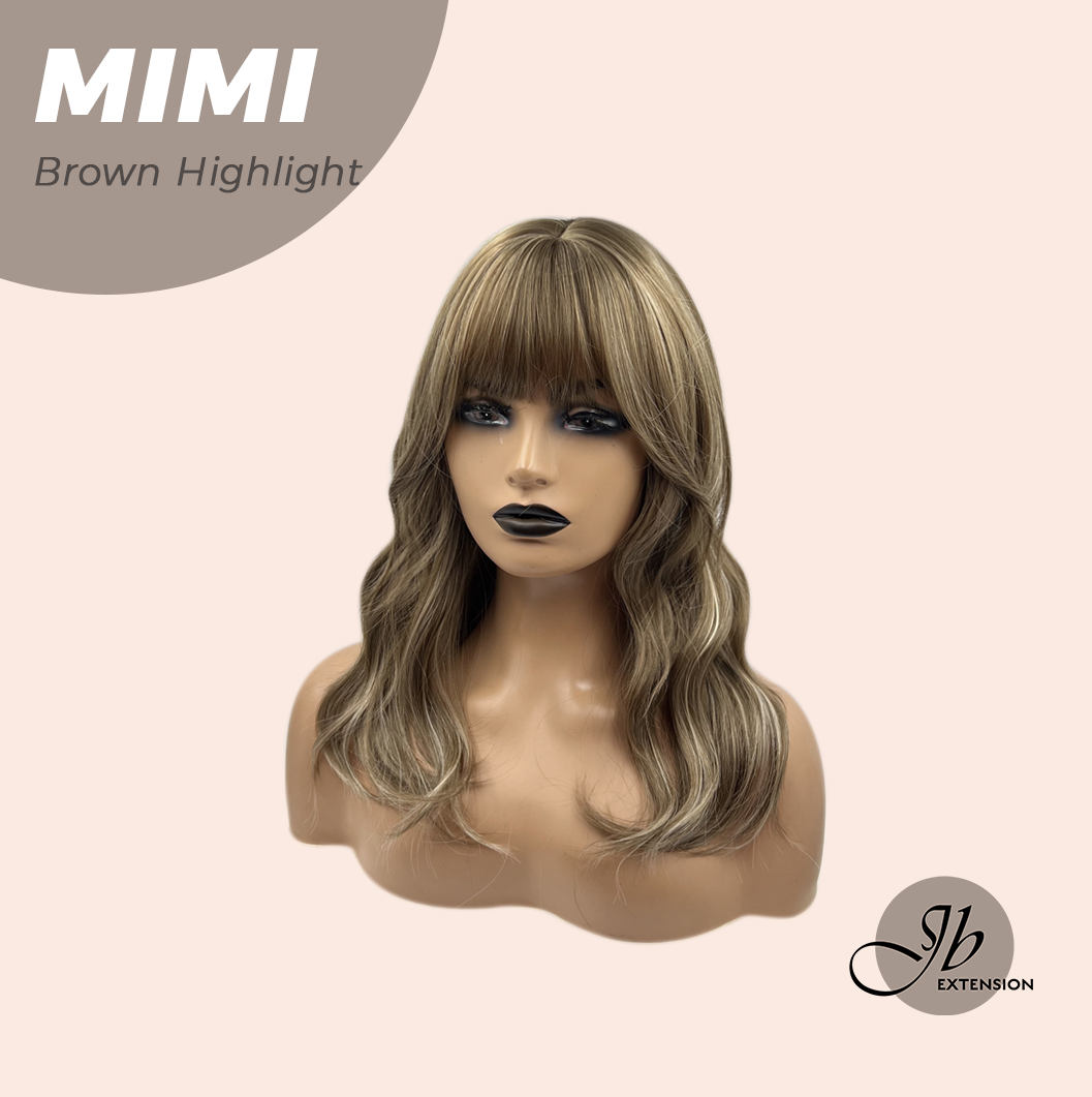 JBEXTENSION 18 Inches Brown with Highlight Body Wave With Bangs Wig MIMI BROWN HIGHLIGHT