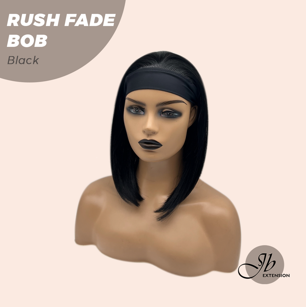 JBEXTENSION 12 Inches Short Hair Black Headband Wig RUSH FADE BOB - BLACK