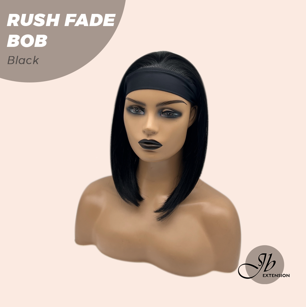 JBEXTENSION 12 Inches Short Hair Black Headband Wig RUSH FADE BOB - BLACK