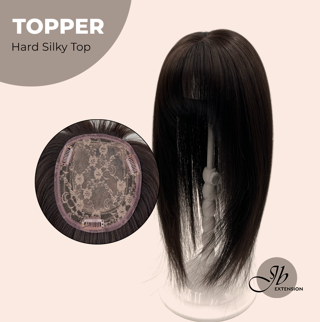 JBEXTENSION 14 Inches Scalpiana Hard Silky Topper Clip in Synthetic Fiber Topper Hair Piece Hair with Bangs for Women Clip in Top Crown Hair Clip on Toupee Hairpiece for Slight Hair Loss/Thinning Hair