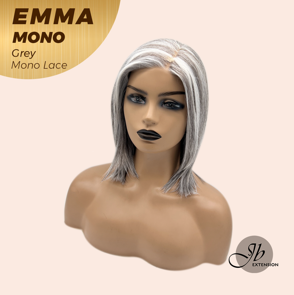 JBEXTENSION EMMA MONO Monofilament Handmade Wig 6X5 Full Monofilament Hand Tied Top Wig 14 Inches Grey Mono Lace Wig With Anti-slip Silicone Strips Glueless Wig EMMA MONO GREY【BENDY EAR TABS】