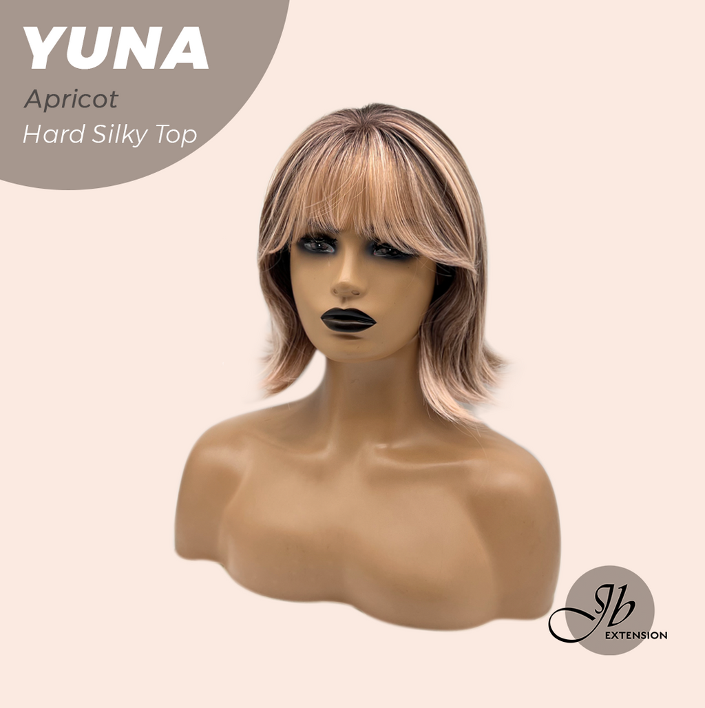 JBEXTENSION 12 Inches Scalpiana Apricot 3.5X4 Hard Silky Top Natural Scalp Effect Women Wig With Bangs YUNA APRICOT