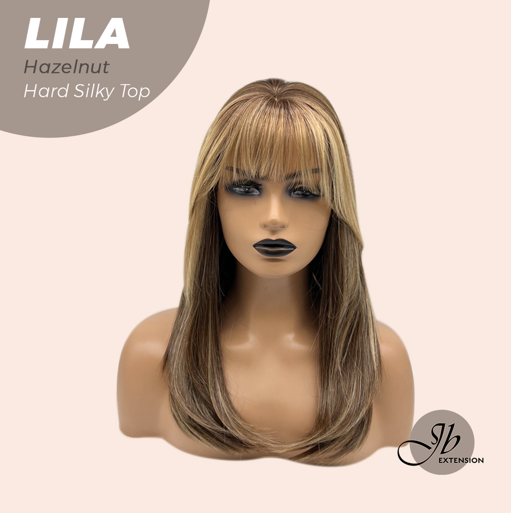 JBEXTENSION 20 Inches Scalpiana Hazelnut Wolf Cut 3.5X4 Hard Silky Top Natural Scalp Effect Wig With Bangs LILA HAZELNUT
