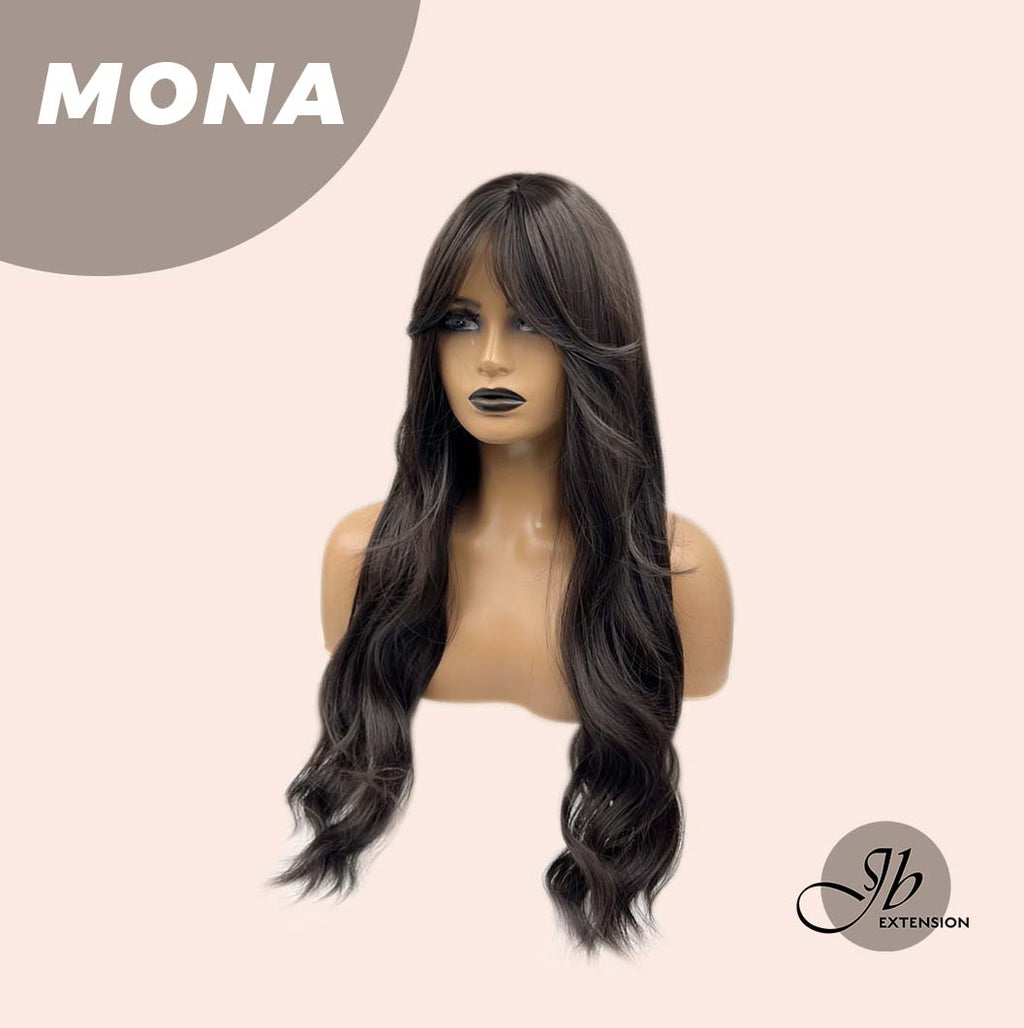 JBEXTENSION 26 Inches Midnight Brown( Black/Brown) Wave Wig With Bangs MONA