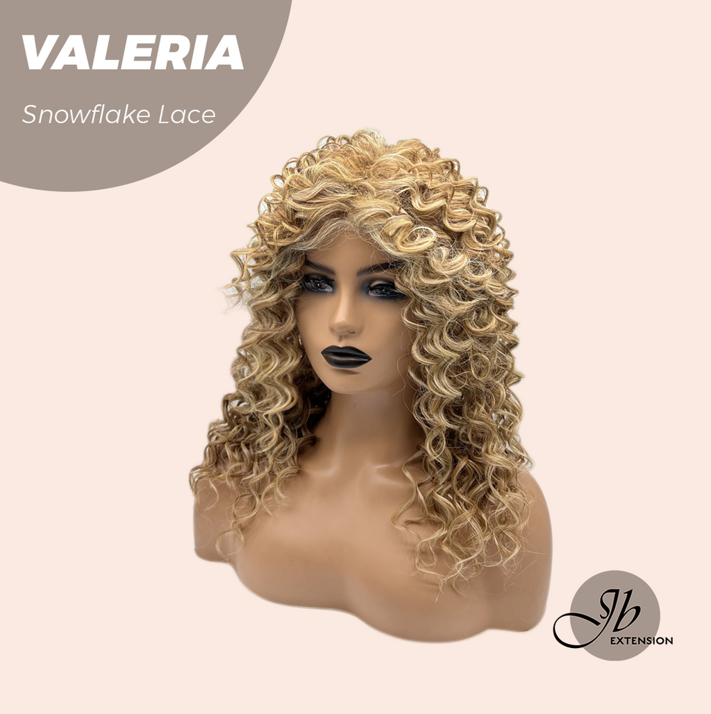 JBEXTENSION 18 Inches Deep Curly Raw Sugar Blonde Pre-Cut Snowflake Lace Frontlace Glueless Wig VALERIA【PERMATEASE】【BENDY EAR TABS】