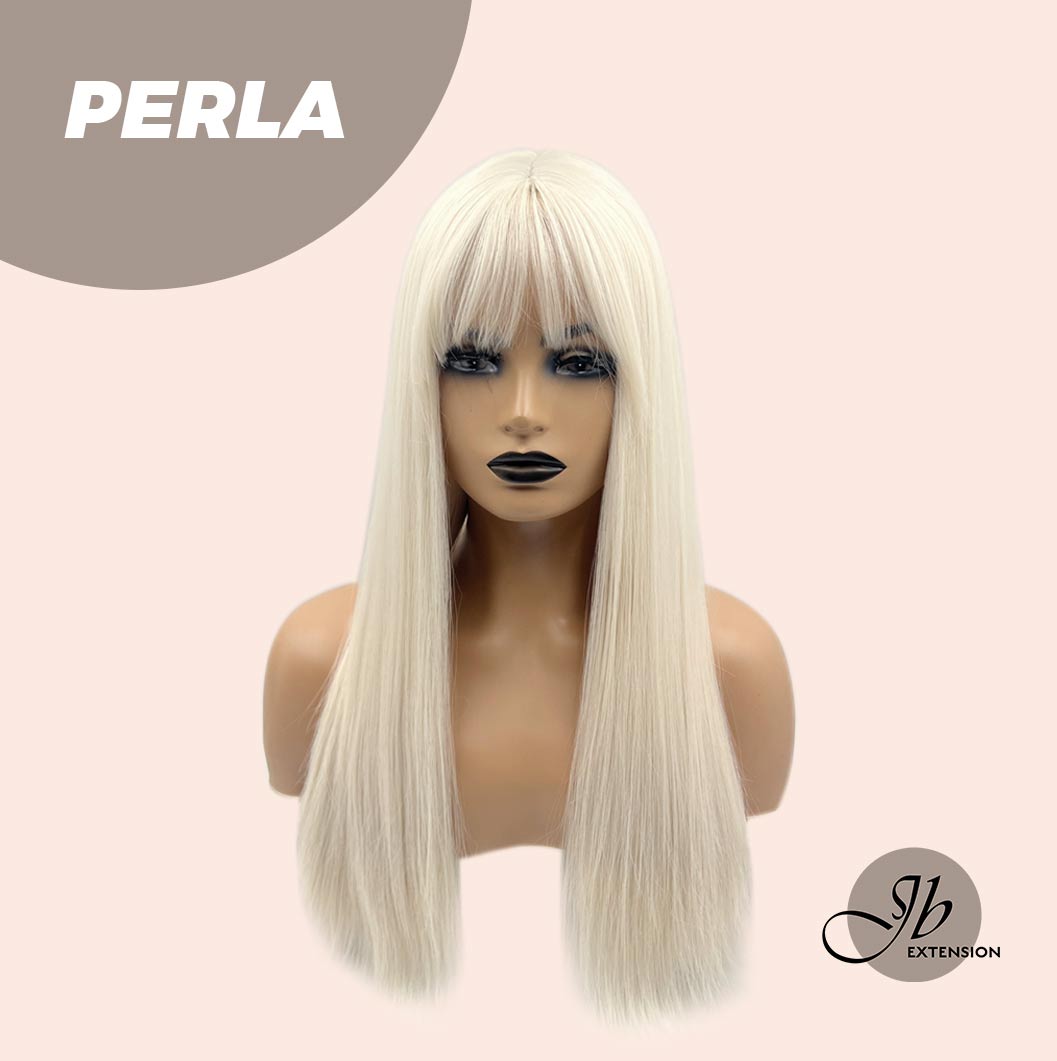 JBEXTENSION 24 Inches White Straight Wig With Bangs PERLA