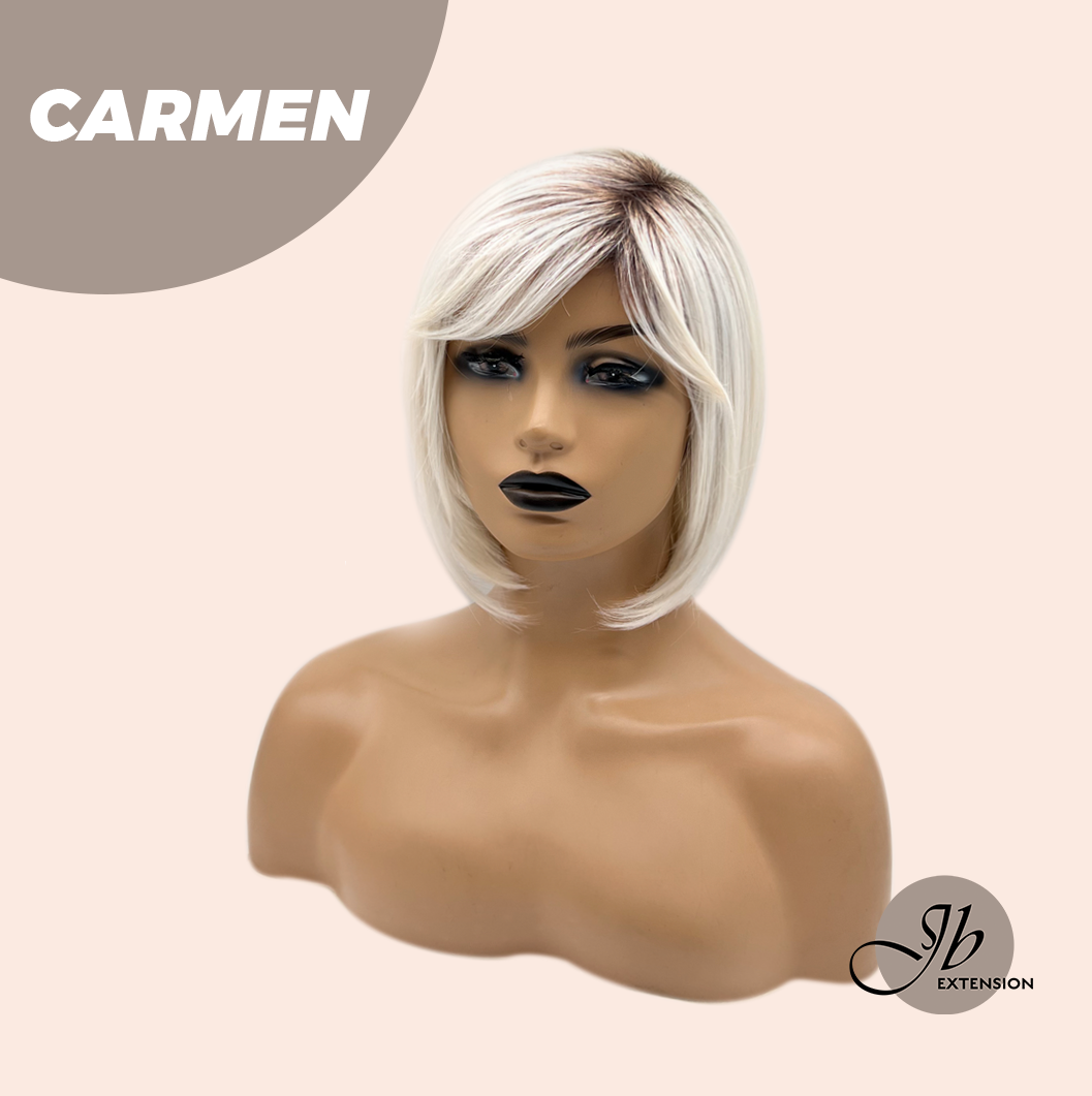JBEXTENSION 13 Inches Short Silver Women Fashion Wig With Bangs CARMEN【PLUS PERMATEASE】【BENDY EAR TABS】