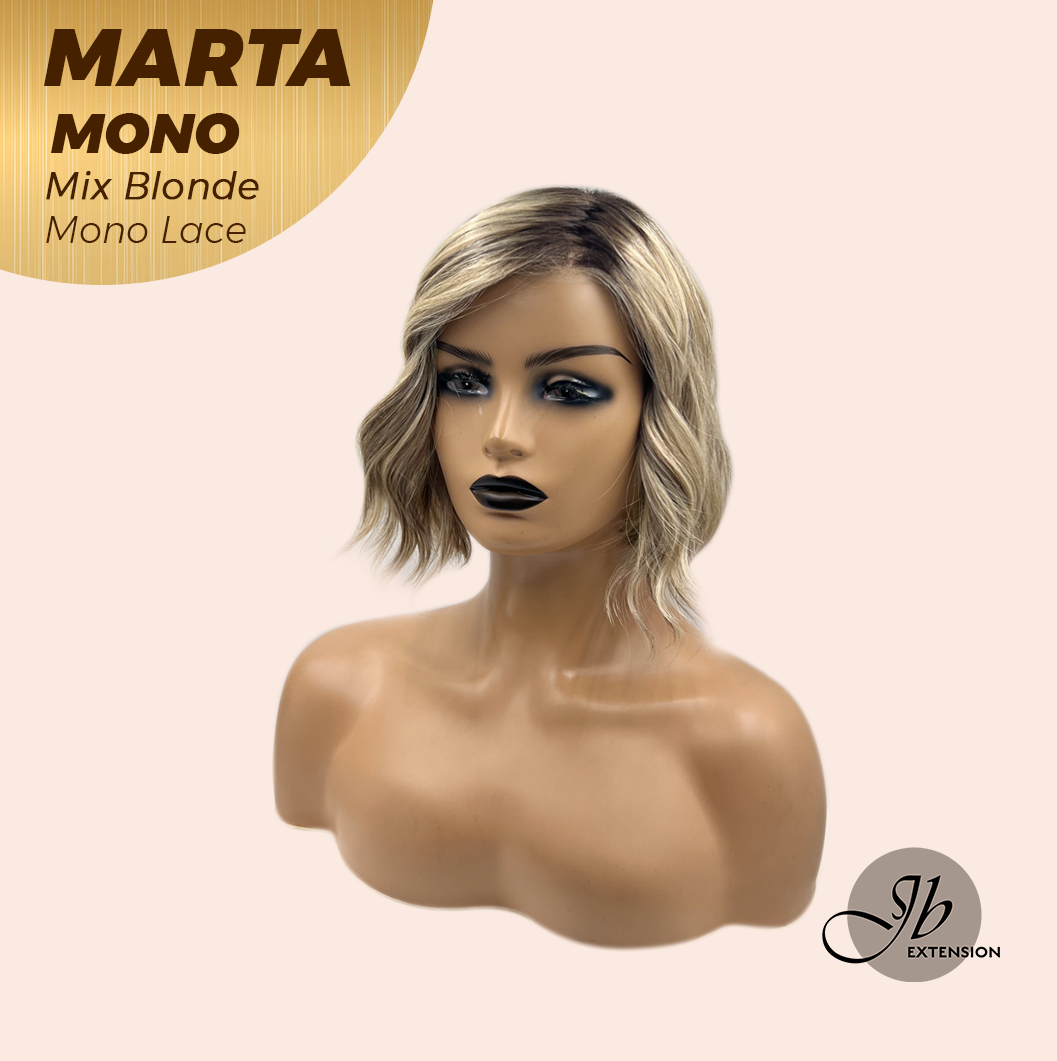 JBEXTENSION MARTA MONO MIX BLONDE Monofilament Handmade Wig 6X5 Full Monofilament Hand Tied Top Wig 10 Inches Mix Blonde Mono Lace Handmade Futura Fiber Wig With Anti-slip Silicone Strips Glueless Wig MARTA MONO MIX BLONDE【BENDY EAR TABS】