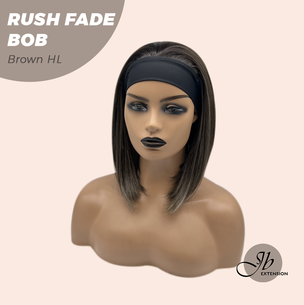 JBEXTENSION 12 Inches Short Hair Brown with Highlight Headband Wig RUSH FADE BOB - BROWN HIGHLIGHT