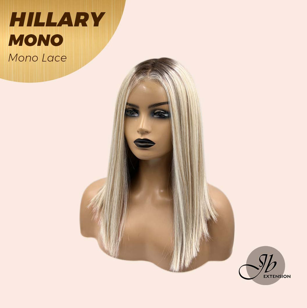 Nichole's Selection - HILLARY MONO Monofilament Handmade Wig 6X5 Full Monofilament Hand Tied Top Wig 16 Inches Blonde With Dark Root Straight Mono Lace Wig With Anti-slip Silicone Strips Glueless Wig Hillary Mono【BENDY EAR TABS】