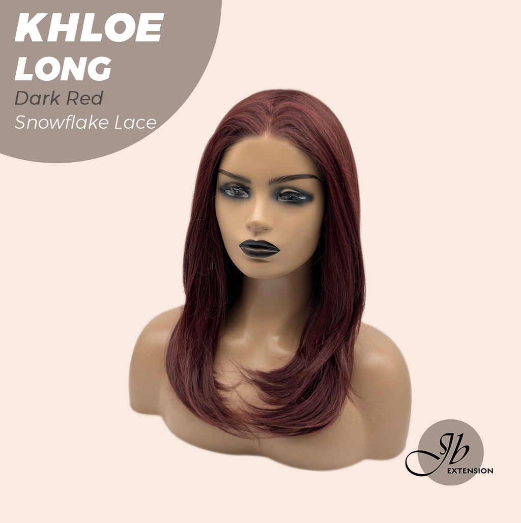 JBEXTENSION 18 Inches Dark Red Pre-Cut Snowflake Lace Frontlace Glueless Wig KHLOE LONG DARK RED【PERMATEASE】【BENDY EAR TABS】