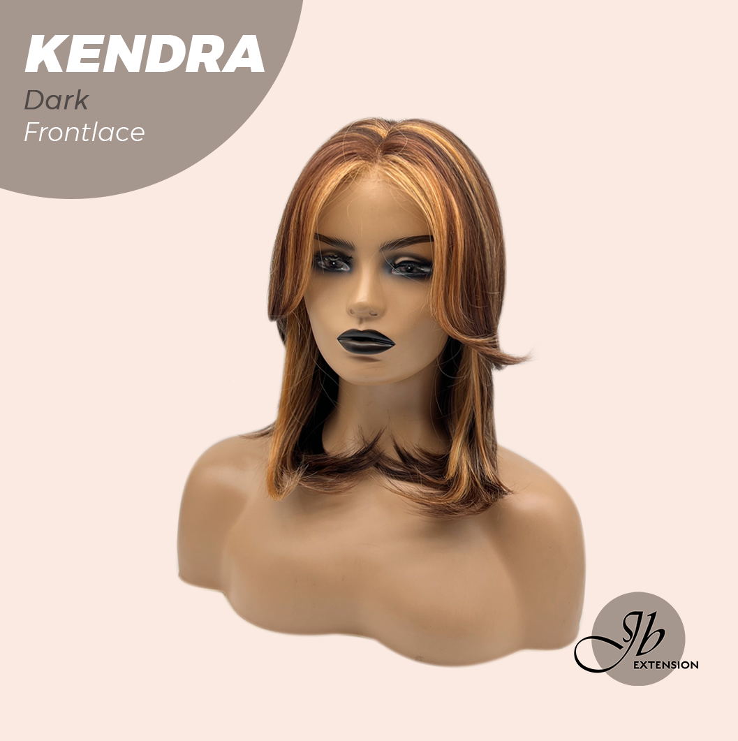 JBEXTENSION 16 Inches Dark Auburn Highlight Pre-Cut Frontlace Glueless Wig KENDRA DARK