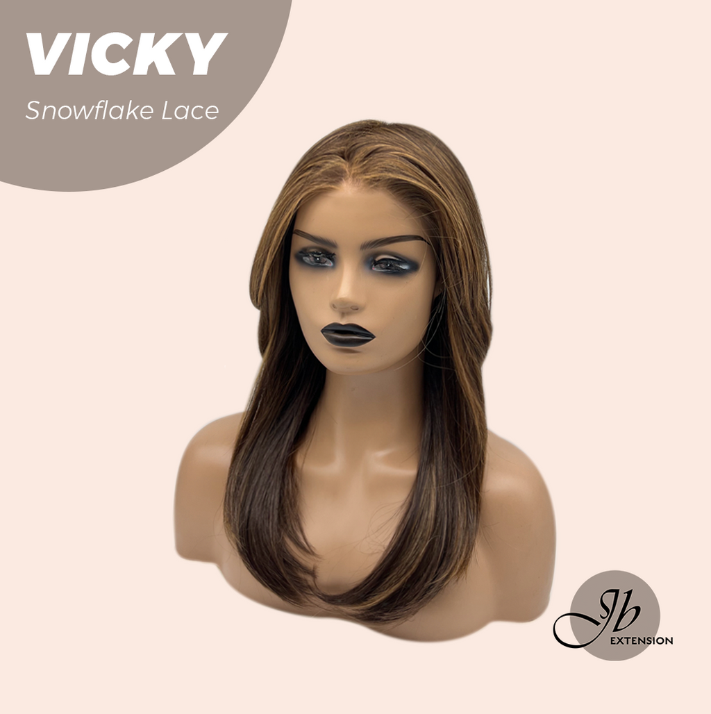 JBEXTENSION 20 Inches Caramel Pre-Cut Snowflake Lace Frontlace Glueless Wig VICKY【PERMATEASE】【BENDY EAR TABS】- S/M