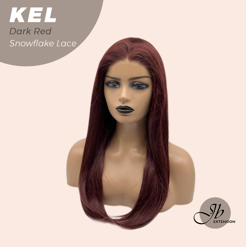 JBEXTENSION 22 Inches Dark Red Pre-Cut Snowflake Lace Frontlace Glueless Wig KEL DARK RED【PERMATEASE】【BENDY EAR TABS】- M/L