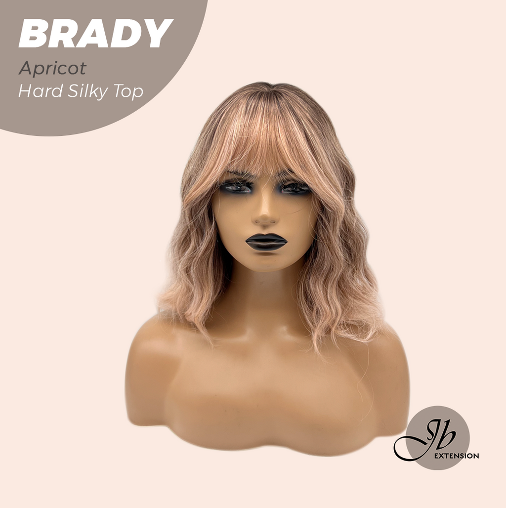 JBEXTENSION 12 Inches Scalpiana Wave Apricot 3.5X4 Hard Silky Top Natural Scalp Effect Wig with Bang BRADY APRICOT