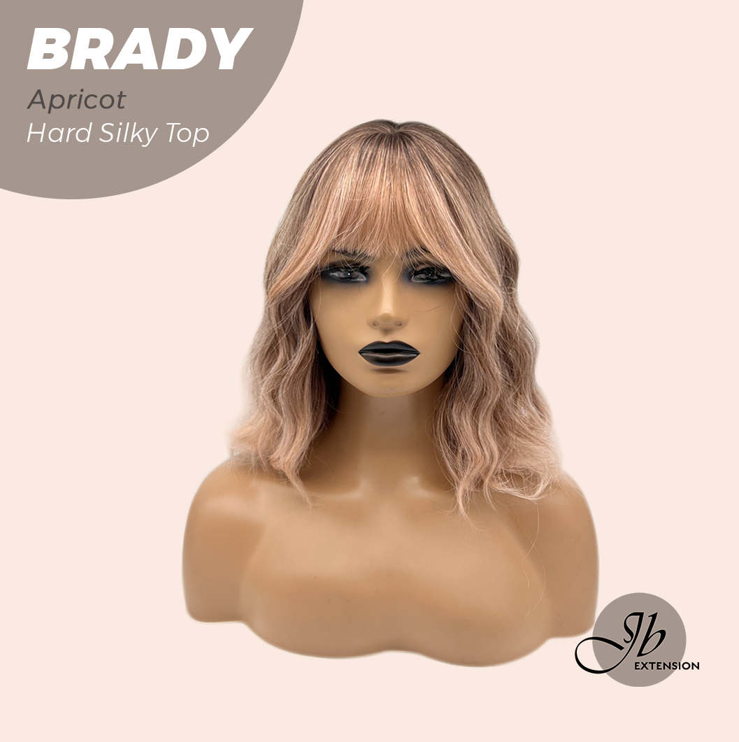 JBEXTENSION 12 Inches Scalpiana Wave Apricot 3.5X4 Hard Silky Top Natural Scalp Effect Wig with Bang BRADY APRICOT