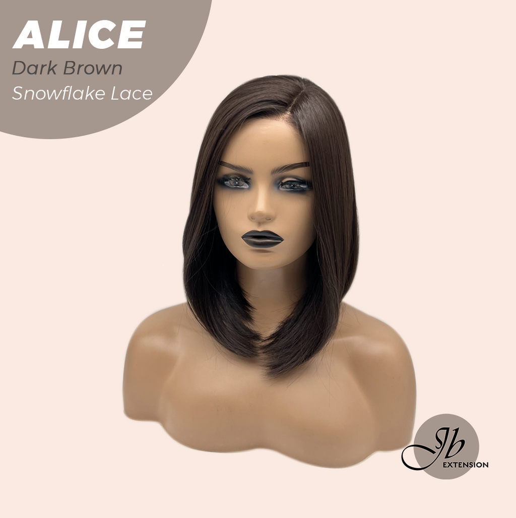 JBEXTENSION 12 Inches Dark Brown Pre-Cut Side Part Snowflake Lace Frontlace Glueless Wig ALICE DARK BROWN【BENDY EAR TABS】- S/M