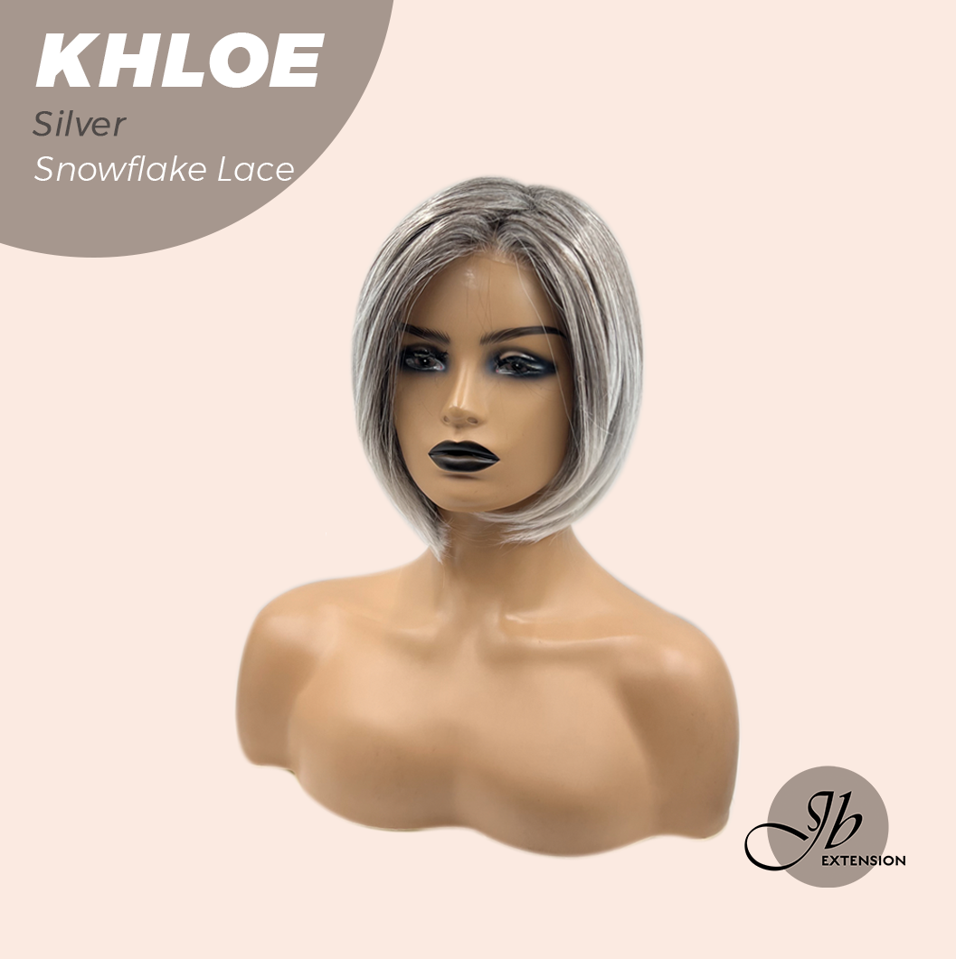 HOT OF SEASON -12 Inches Bob Cut Silver Pre-Cut Snowflake Lace Frontlace Glueless Wig KHLOE SILVER【PERMATEASE】【BENDY EAR TABS】