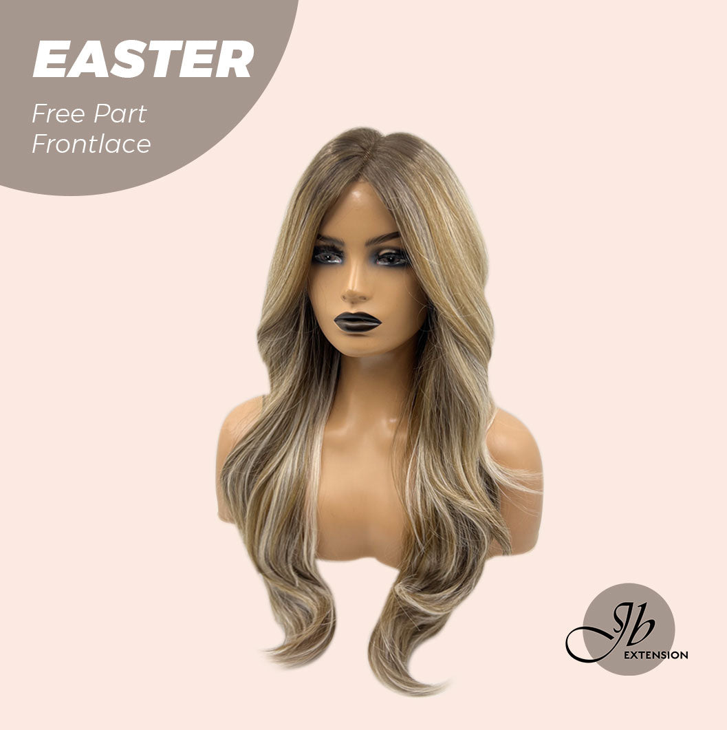 JBEXTENSION 25 Inches Mix Blonde Curly Free Part Pre-Cut Frontlace Glueless Wig EASTER