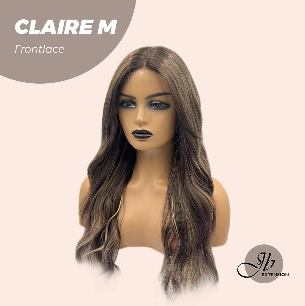 JBEXTENSION 22 Inches Body Wave Brown With Highlight Pre-Cut Frontlace Glueless Wig CLAIRE LACE M