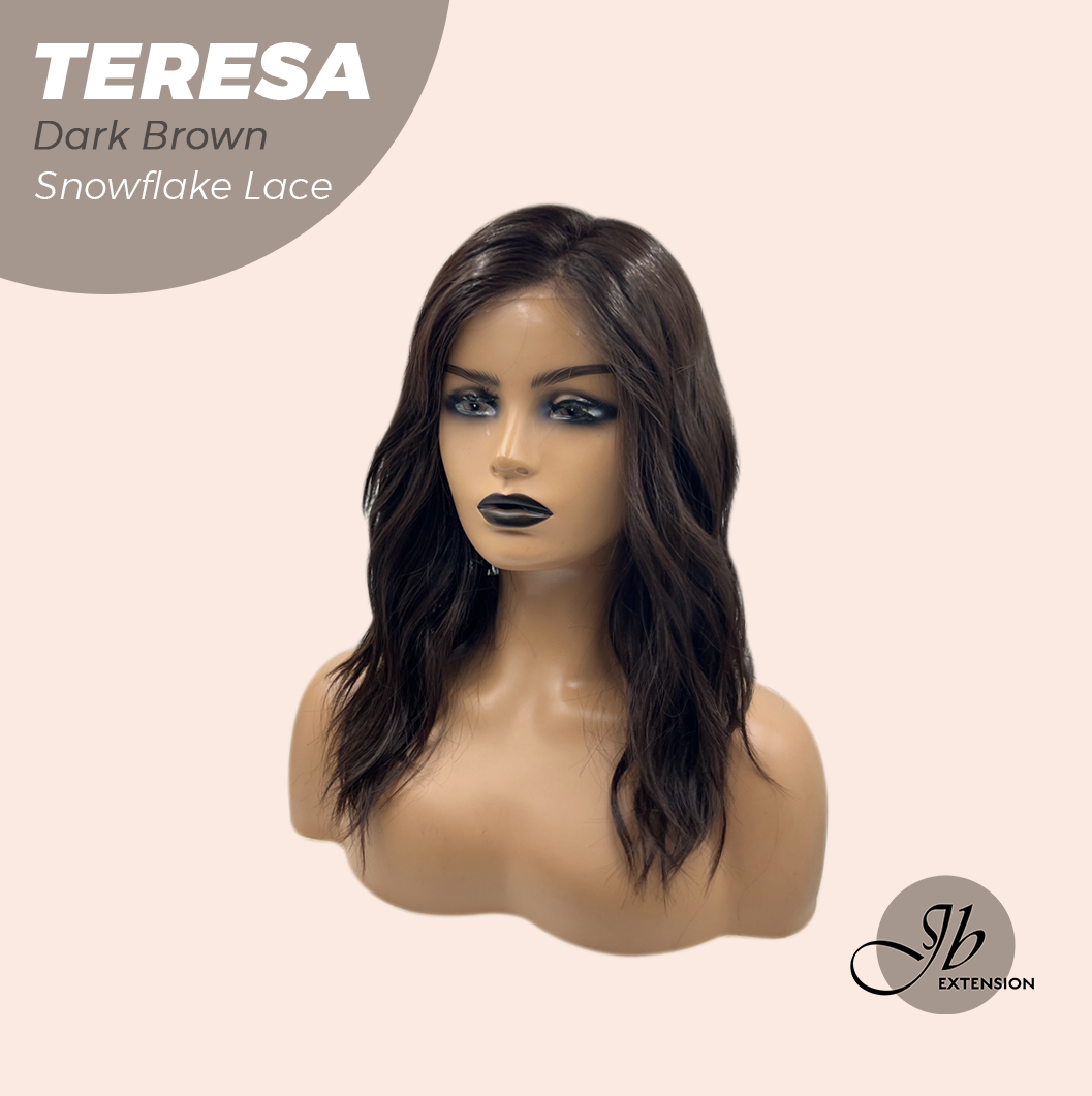 JBEXTENSION 18 Inches Dark Brown Pre-Cut Snowflake Lace Frontlace Glueless Wig TERESA【PERMATEASE】【BENDY EAR TABS】-M/L