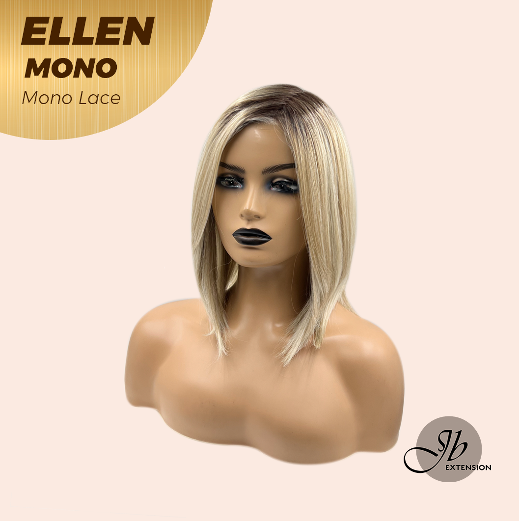 JBEXTENSION ELLEN MONO Full Monofilament Handmade Full Lace Full Hand Tied Wig 12 Inches Blonde Mono Lace Handmade Futura Fiber Wig Glueless Wig ELLEN MONO【BENDY EAR TABS】