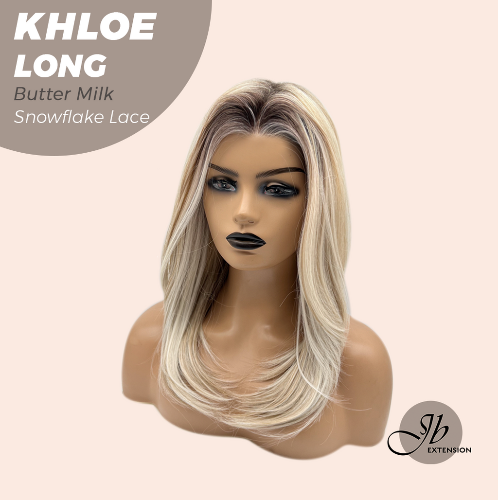 JBEXTENSION 18 Inches Butter Milk Pre-Cut Snowflake Lace Frontlace Glueless Wig KHLOE LONG BUTTER MILK【PERMATEASE】【BENDY EAR TABS】- M/L
