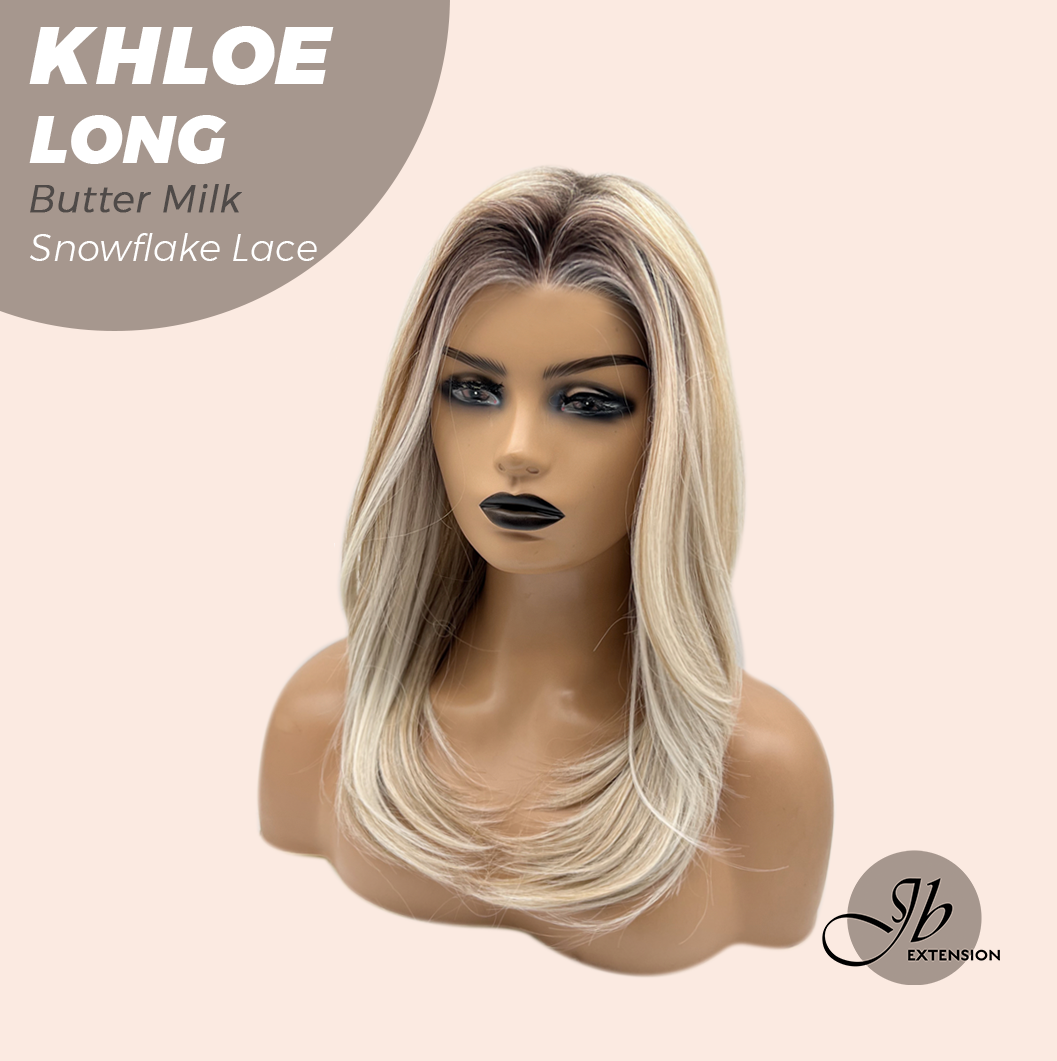 JBEXTENSION 18 Inches Butter Milk Pre-Cut Snowflake Lace Frontlace Glueless Wig KHLOE LONG BUTTER MILK【PERMATEASE】【BENDY EAR TABS】- M/L