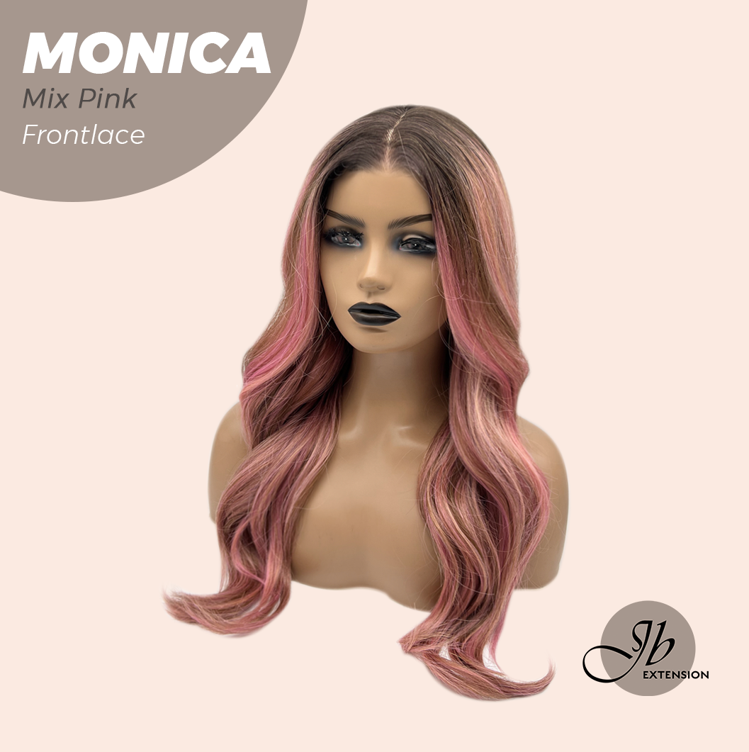 JBEXTENSION 26 Inches Curly Mix Pink Pre-Cut Frontlace Glueless Wig MONICA MIX PINK
