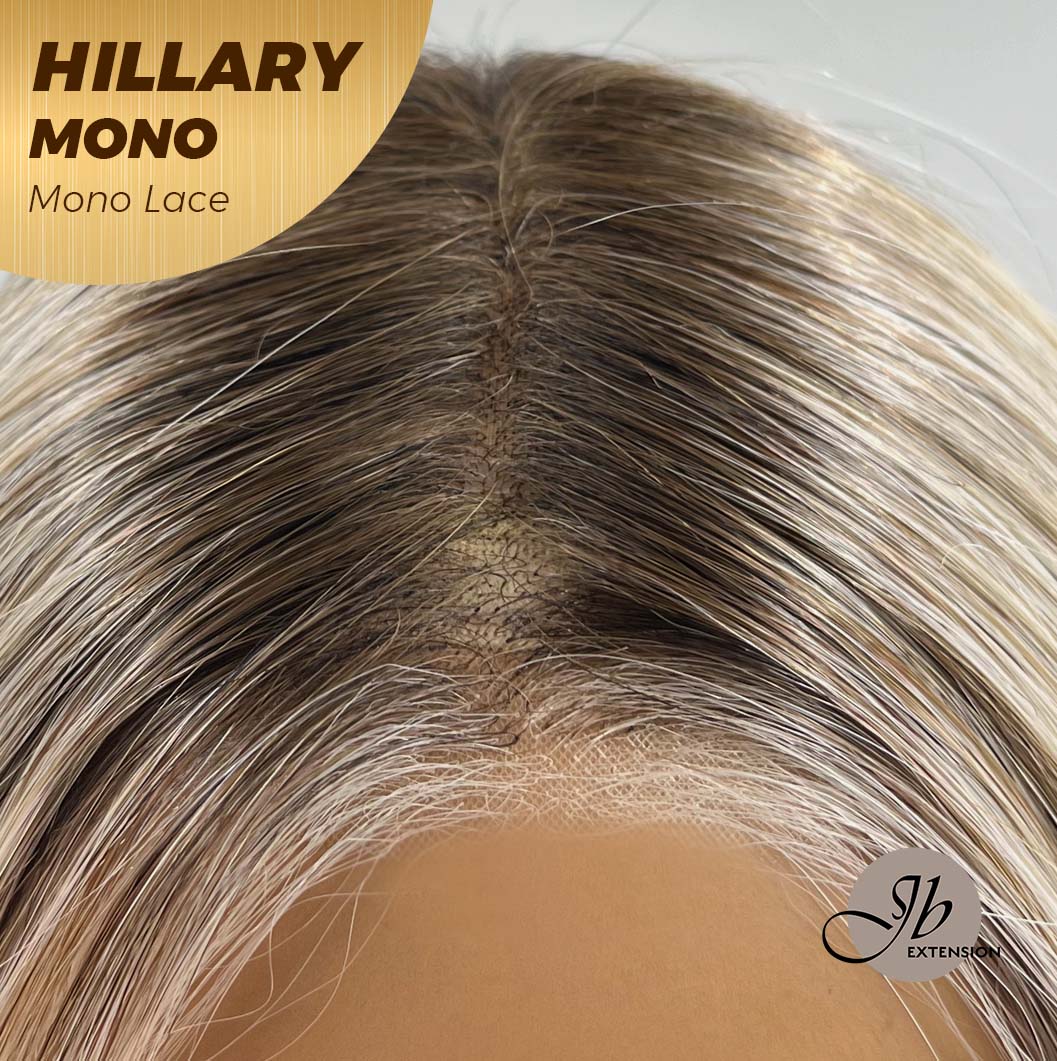 Nichole's Selection - HILLARY MONO Monofilament Handmade Wig 6X5 Full Monofilament Hand Tied Top Wig 16 Inches Blonde With Dark Root Straight Mono Lace Wig With Anti-slip Silicone Strips Glueless Wig Hillary Mono【BENDY EAR TABS】