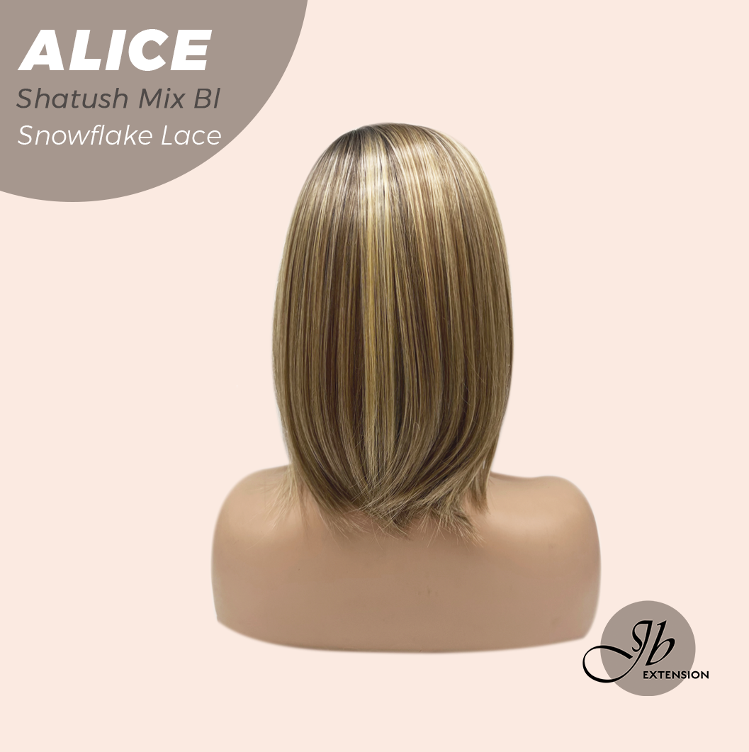 JBEXTENSION 12 Inches Shatush Mix Blonde Pre-Cut Side Part Snowflake Lace Frontlace Glueless Wig ALICE SHATUSH MIX BLONDE【BENDY EAR TABS】- M/L