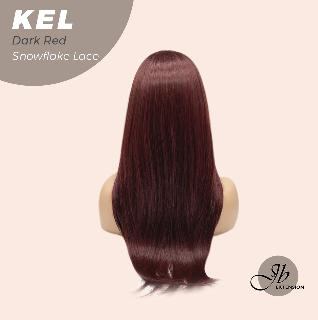 JBEXTENSION 22 Inches Dark Red Pre-Cut Snowflake Lace Frontlace Glueless Wig KEL DARK RED【PERMATEASE】【BENDY EAR TABS】- M/L