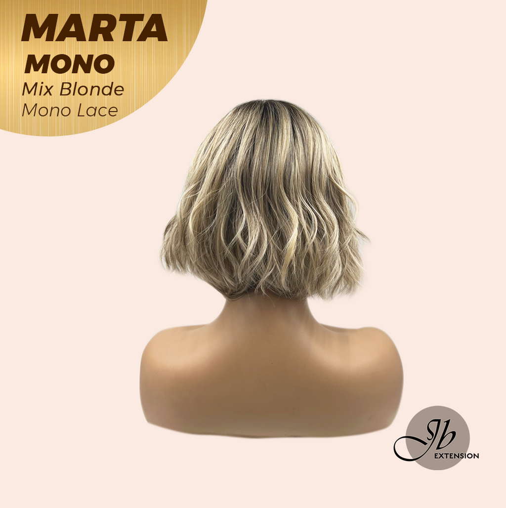 JBEXTENSION MARTA MONO MIX BLONDE Monofilament Handmade Wig 6X5 Full Monofilament Hand Tied Top Wig 10 Inches Mix Blonde Mono Lace Handmade Futura Fiber Wig With Anti-slip Silicone Strips Glueless Wig MARTA MONO MIX BLONDE【BENDY EAR TABS】