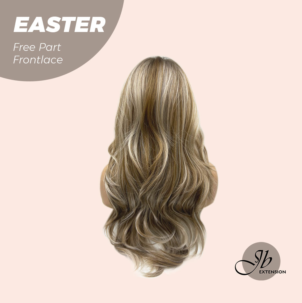 JBEXTENSION 25 Inches Mix Blonde Curly Free Part Pre-Cut Frontlace Glueless Wig EASTER