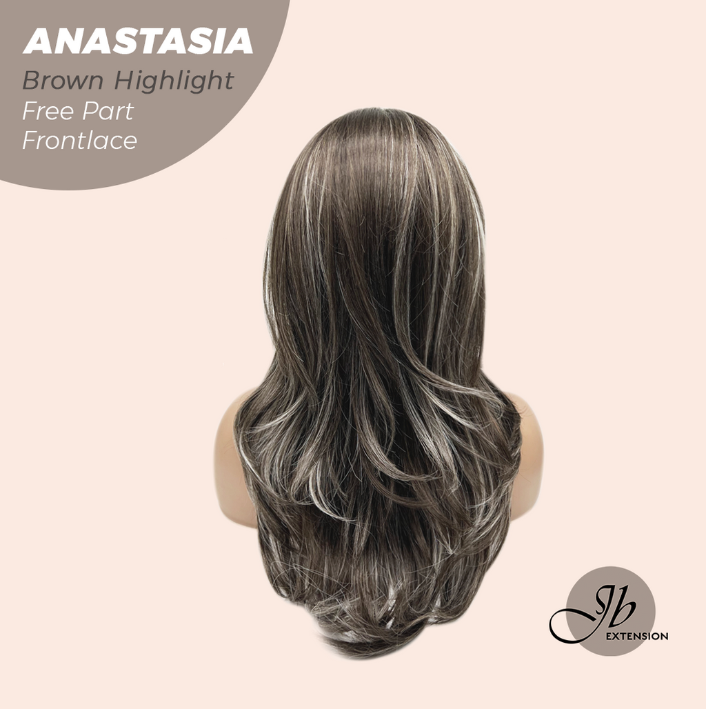 JBEXTENSION 20 Inches Brown Highlight Curly Pre-Cut 13X3 Lace Free Part Frontlace Glueless Wig ANASTASIA BROWN HIGHLIGHT