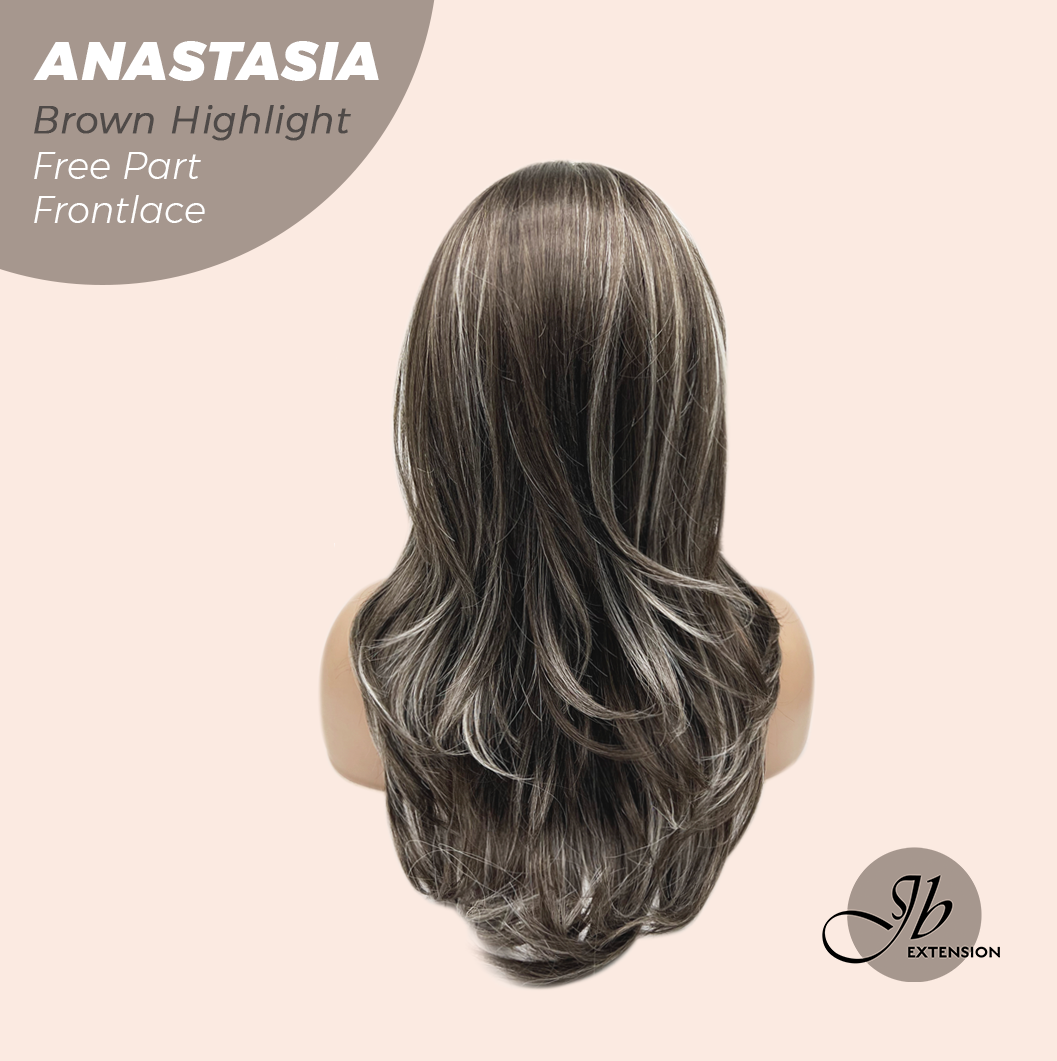 JBEXTENSION 20 Inches Brown Highlight Curly Pre-Cut 13X3 Lace Free Part Frontlace Glueless Wig ANASTASIA BROWN HIGHLIGHT