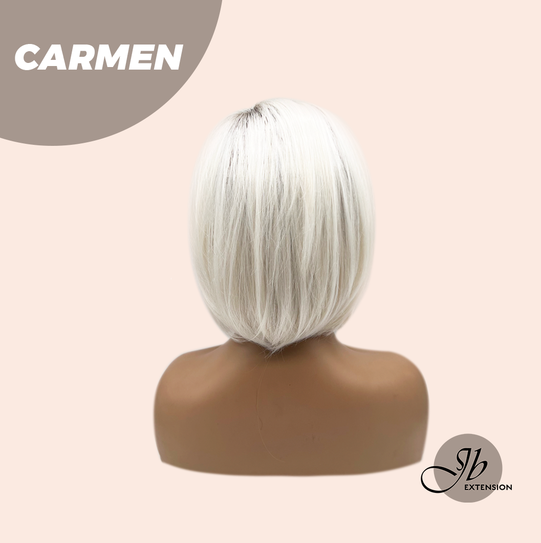 JBEXTENSION 13 Inches Short Silver Women Fashion Wig With Bangs CARMEN【PLUS PERMATEASE】【BENDY EAR TABS】