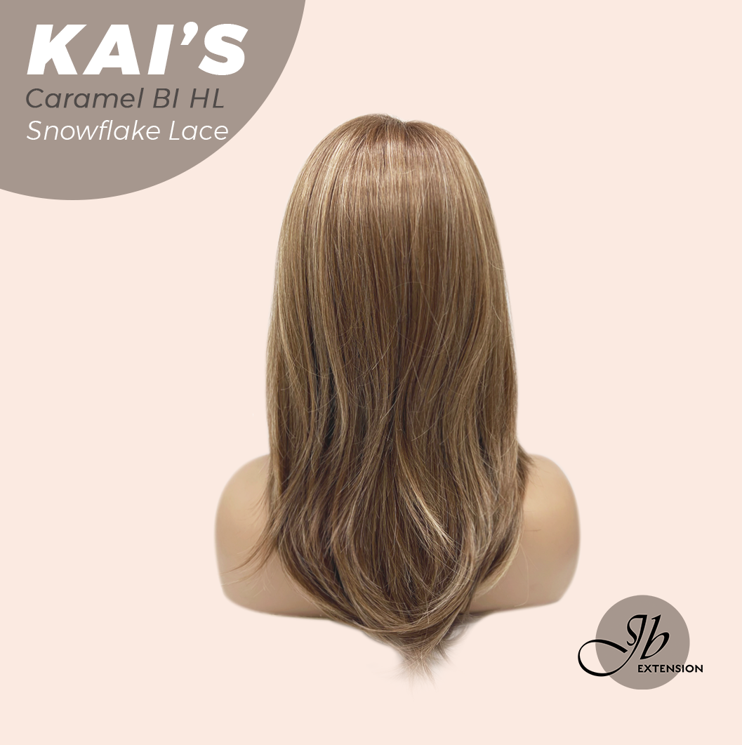 JBEXTENSION 18 Inches Caramel Blonde Highlight Pre-Cut Snowflake Lace Frontlace Glueless Wig KAI'S CARAMEL BLONDE HIGHLIGHT【PERMATEASE】【BENDY EAR TABS】