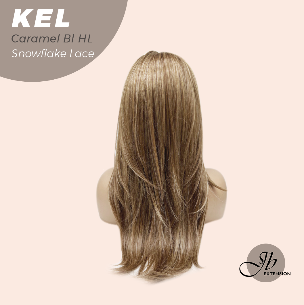 [PRE-ORDER] JBEXTENSION 22 Inches Caramel Blonde Highlight Pre-Cut Snowflake Lace Frontlace Glueless Wig KEL CARAMEL BLONDE HIGHLIGHT【PERMATEASE】【BENDY EAR TABS】