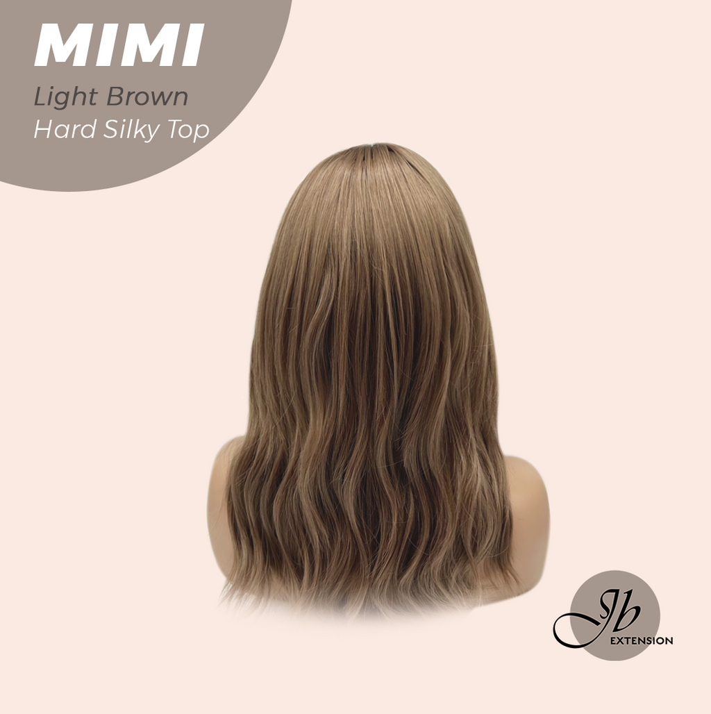 JBEXTENSION 16 Inches Scalpiana 3.5X4 Hard Silky Top Natural Scalp Effect Light Brown Body Wave Wig With Bangs Wig MIMI SILK TOP LIGHT BROWN