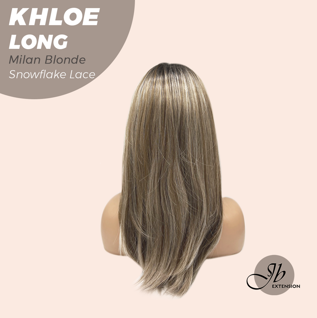 JBEXTENSION 18 Inches Milan Blonde Pre-Cut Snowflake Lace Frontlace Glueless Wig KHLOE LONG MILAN BLONDE【PERMATEASE】【BENDY EAR TABS】- M/L