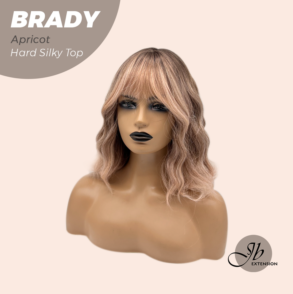JBEXTENSION 12 Inches Scalpiana Wave Apricot 3.5X4 Hard Silky Top Natural Scalp Effect Wig with Bang BRADY APRICOT