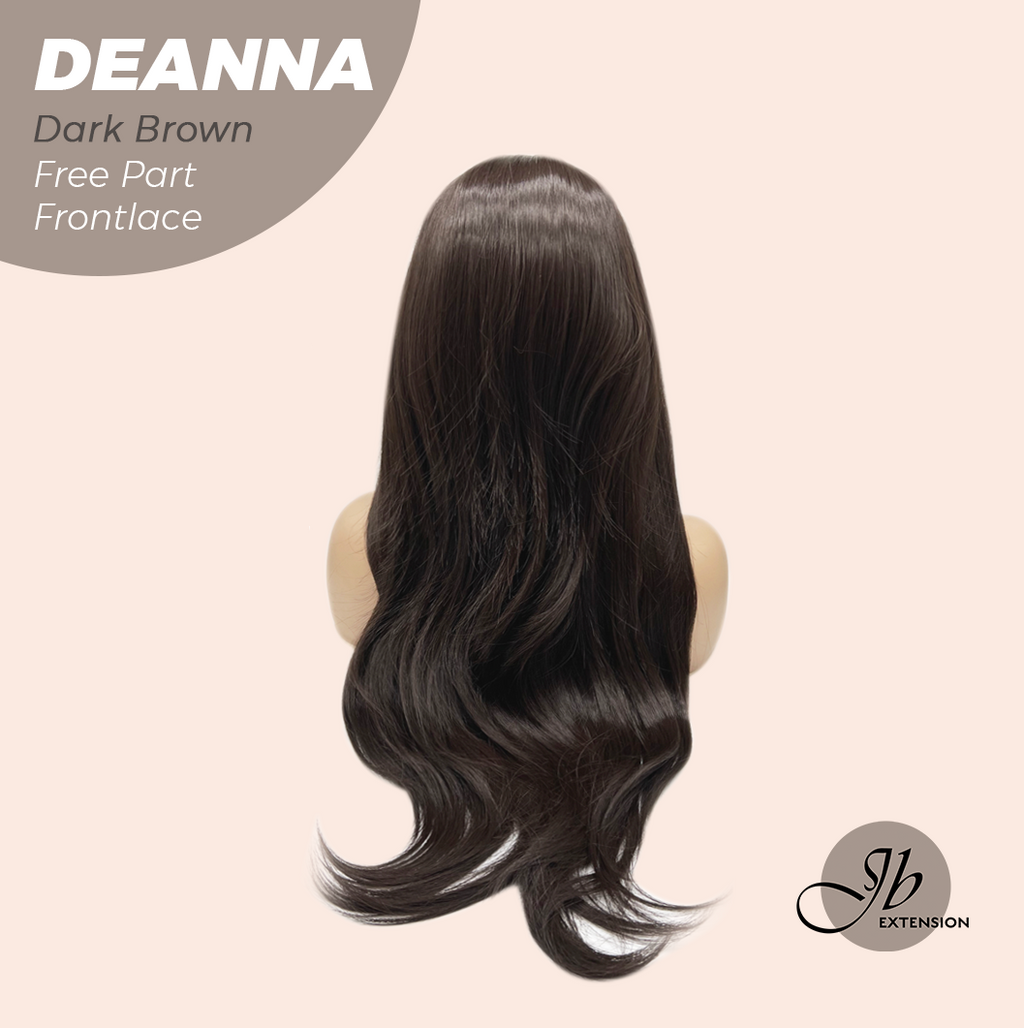 JBEXTENSION 28 Inches Long Dark Brown Curly Pre-Cut Free Part Frontlace Glueless Wig DEANNA DARK BROWN