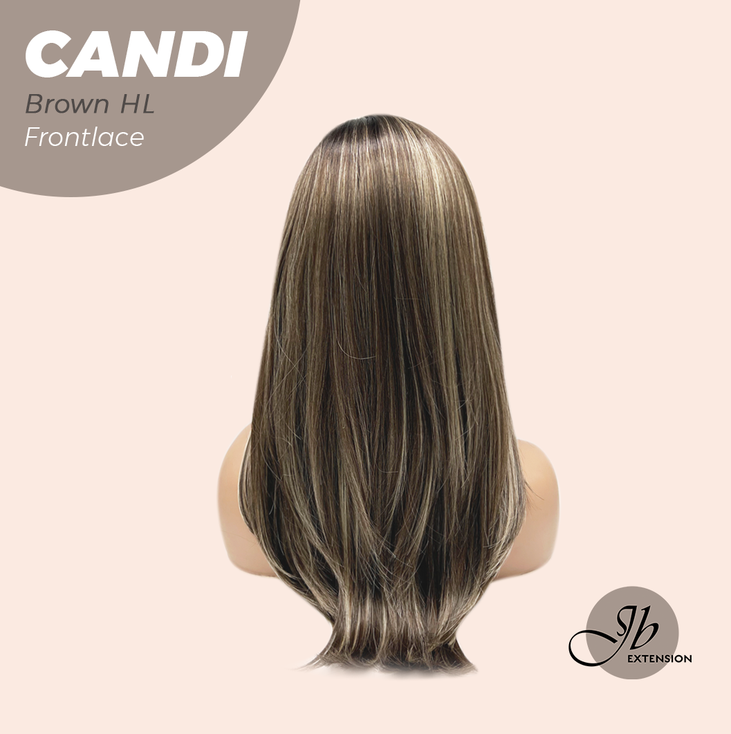 JBEXTENSION 20 Inches Brown Highlight Pre-Cut Side Part Frontlace Glueless Wig CANDI BROWN HIGHLIGHT