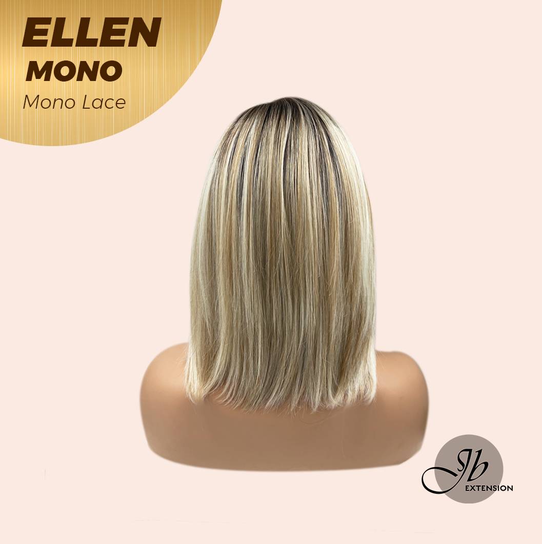 JBEXTENSION ELLEN MONO Full Monofilament Handmade Full Lace Full Hand Tied Wig 12 Inches Blonde Mono Lace Handmade Futura Fiber Wig Glueless Wig ELLEN MONO【BENDY EAR TABS】