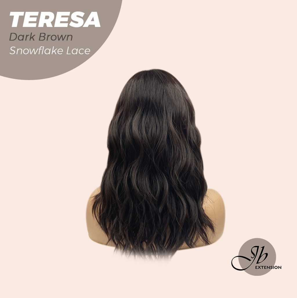 JBEXTENSION 18 Inches Dark Brown Pre-Cut Snowflake Lace Frontlace Glueless Wig TERESA【PERMATEASE】【BENDY EAR TABS】-M/L