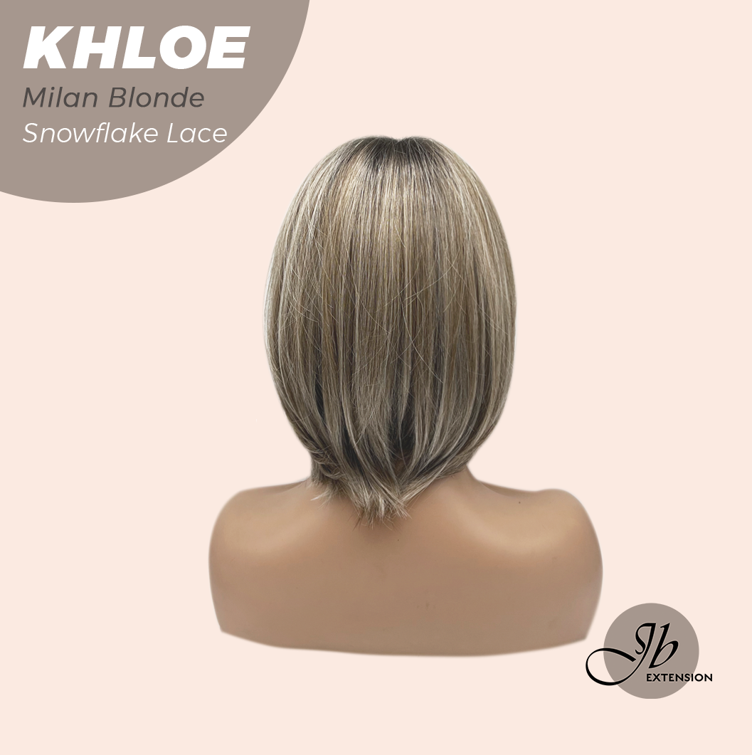 JBEXTENSION 12 Inches Bob Cut Milan Blonde Pre-Cut Snowflake Lace Frontlace Glueless Wig KHLOE MILAN BLONDE【PERMATEASE】【BENDY EAR TABS】- M/L