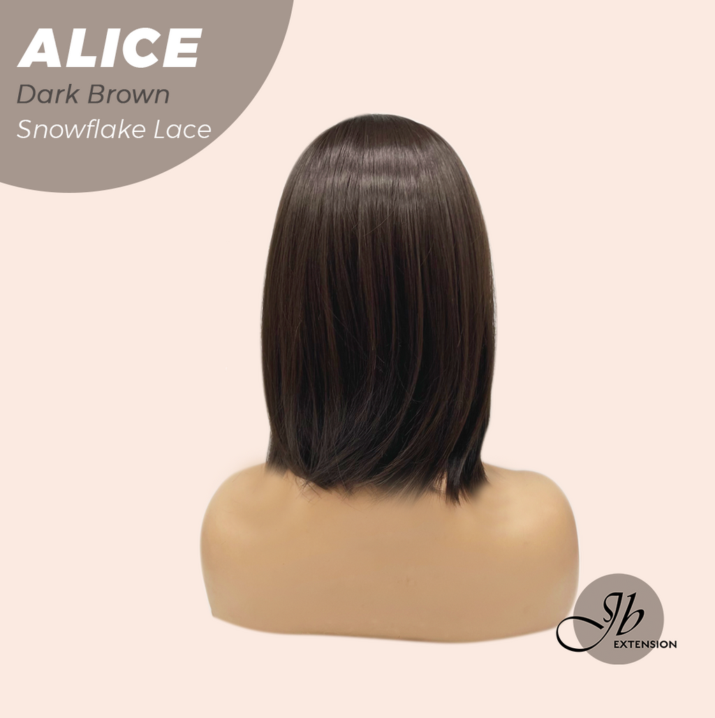 JBEXTENSION 12 Inches Dark Brown Pre-Cut Side Part Snowflake Lace Frontlace Glueless Wig ALICE DARK BROWN【BENDY EAR TABS】- S/M