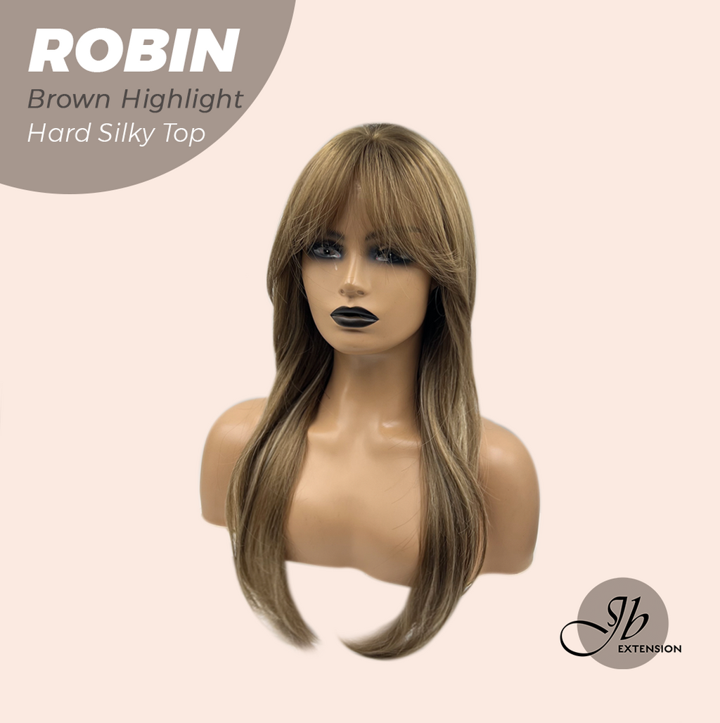 JBEXTENSION 22 Inches Scalpiana Brown With Highlight Wolf Cut 3.5X4 Hard Silky Top Natural Scalp Effect Wig ROBIN BROWN HIGHLIGHT