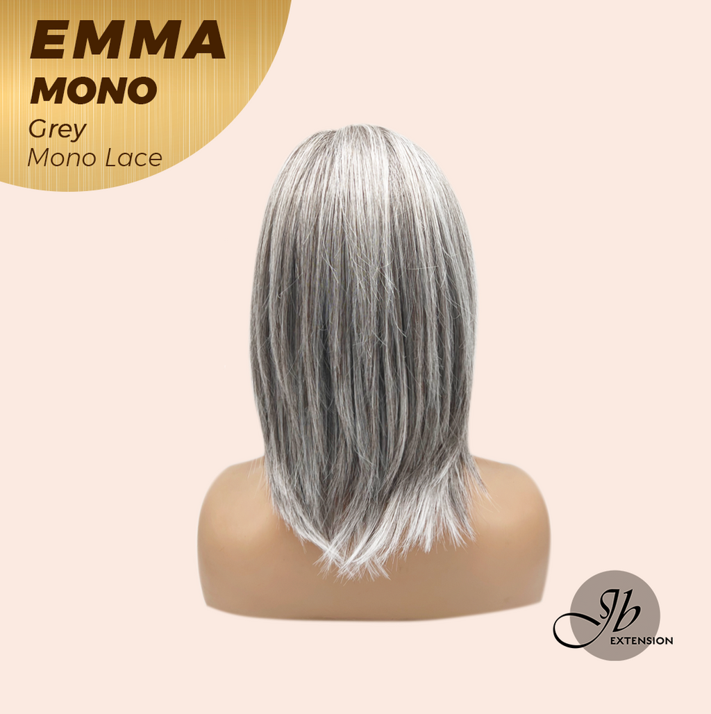 JBEXTENSION EMMA MONO Monofilament Handmade Wig 6X5 Full Monofilament Hand Tied Top Wig 14 Inches Grey Mono Lace Wig With Anti-slip Silicone Strips Glueless Wig EMMA MONO GREY【BENDY EAR TABS】